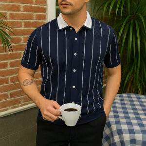 Vintage-Inspired Old Money Aesthetic Button-Up Shirt – Luxury Preppy Style with Contrast Lining