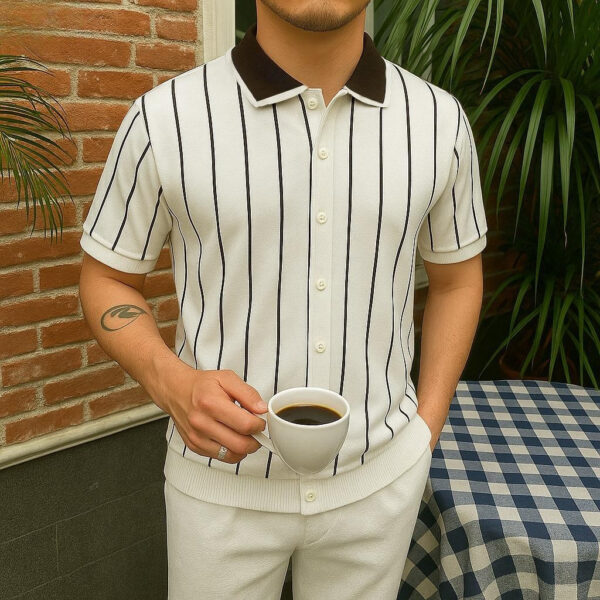 Vintage-Inspired Old Money Aesthetic Button-Up Shirt – Luxury Preppy Style with Contrast Lining - Image 3