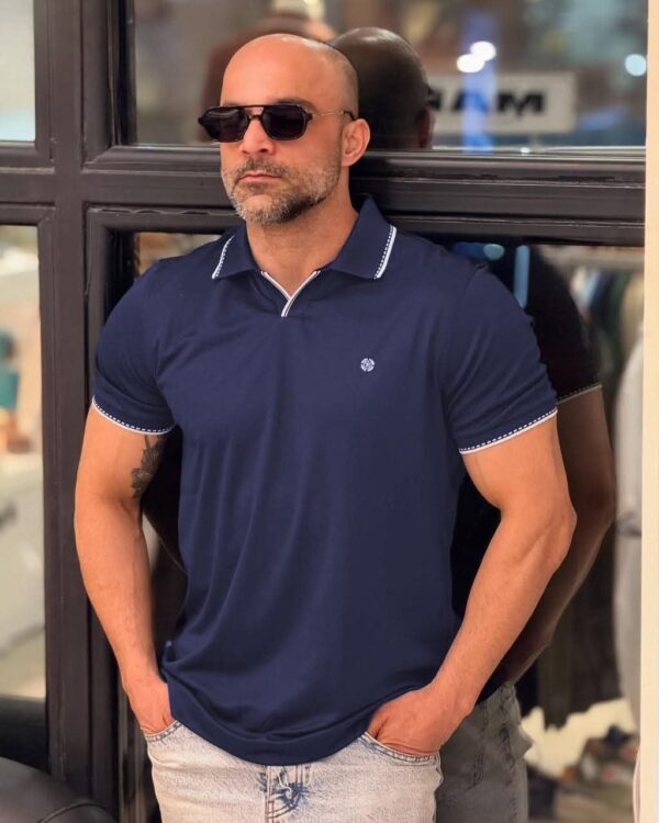 V-Collar Embroidered Polo T-Shirt – Premium Casual Style - Image 2