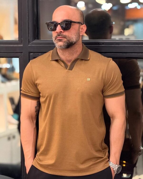 V-Collar Embroidered Polo T-Shirt – Premium Casual Style - Image 3