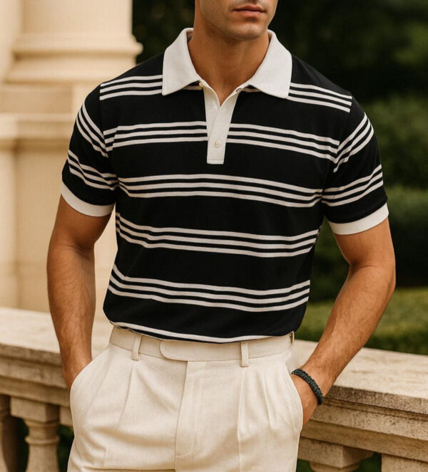 Old Money Striped Printed Collar Polo T-Shirt – Retro Preppy Aesthetic