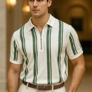 Premium Lining Print Zipper Polo T-Shirt