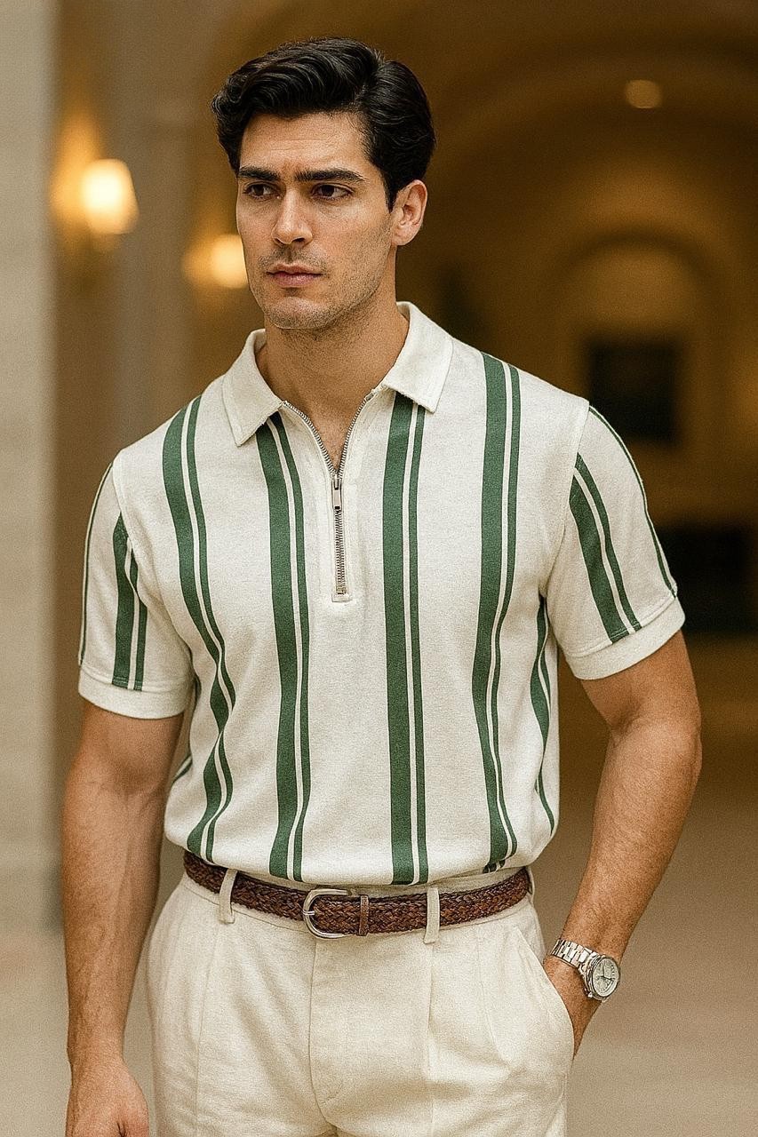 Premium Lining Print Zipper Polo T-Shirt