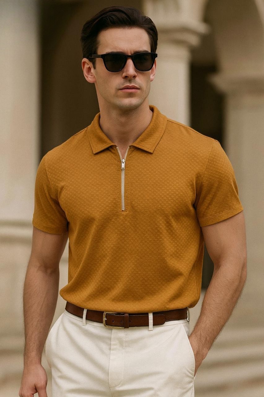 Elite Textured Zipped Polo T-Shirt | Redefine Your Style - Image 2