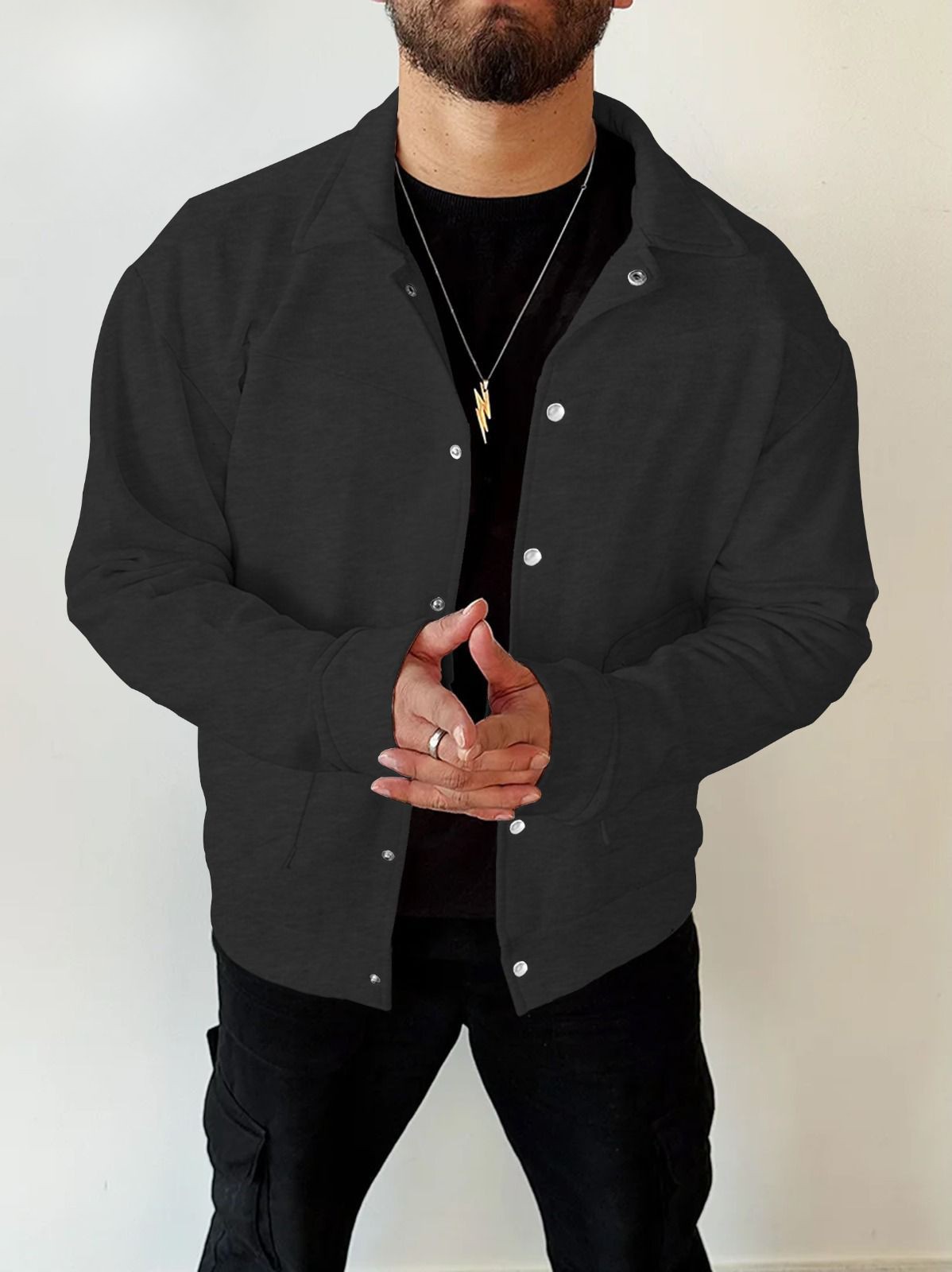 Button Front Flap Pocket Winter Fleece Shirt - Image 2