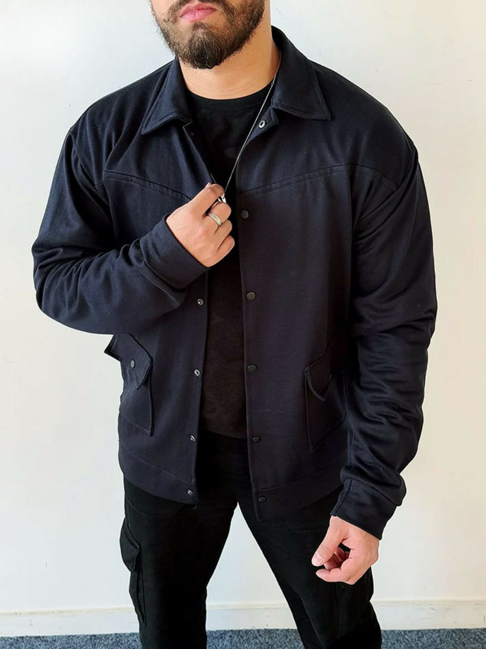 Button Front Flap Pocket Winter Fleece Shirt - Image 4