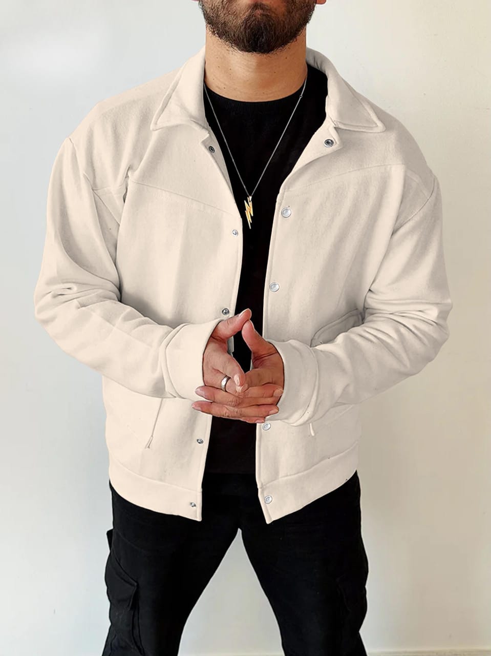 Button Front Flap Pocket Winter Fleece Shirt - Image 3