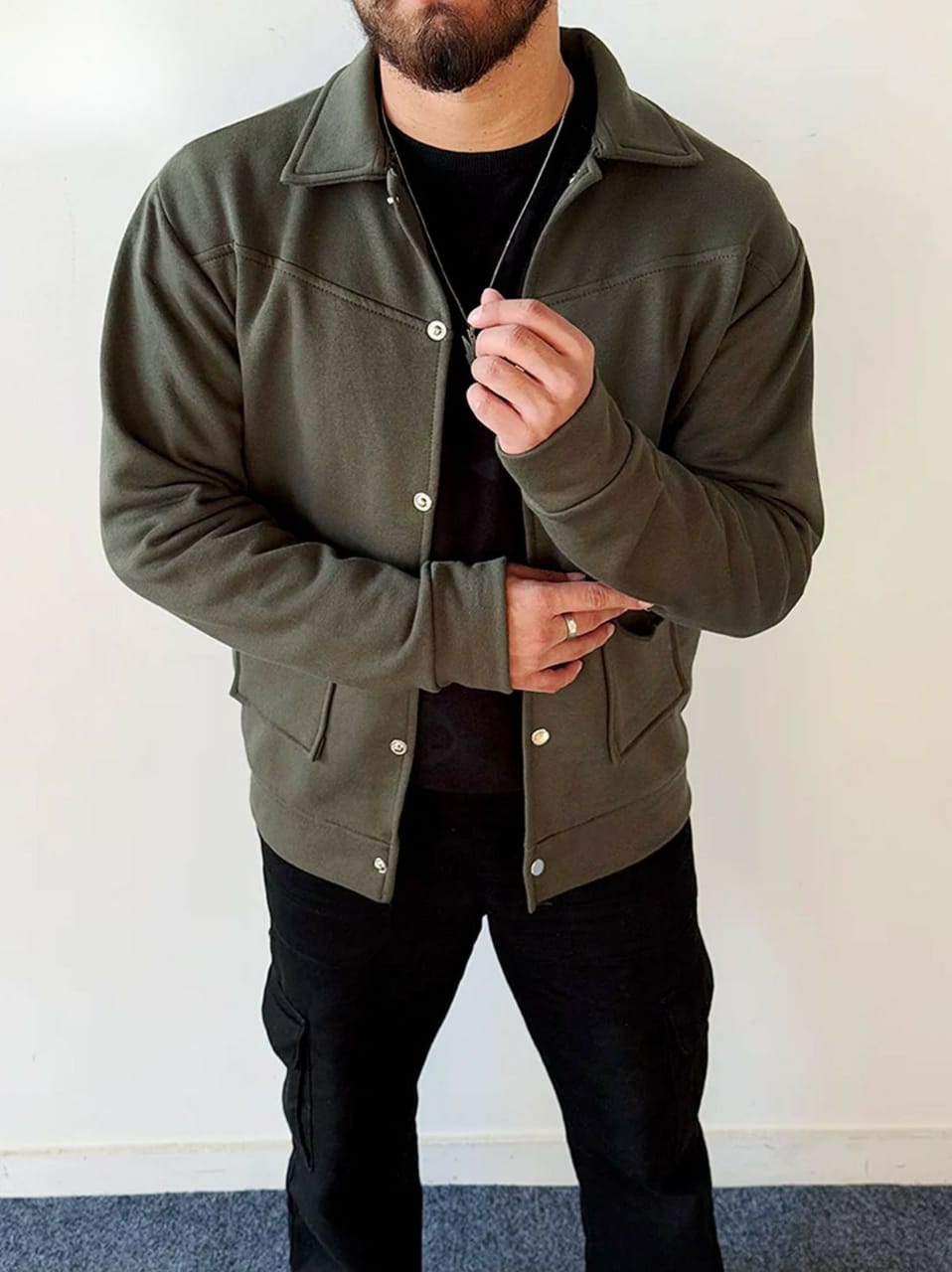 Button Front Flap Pocket Winter Fleece Shirt