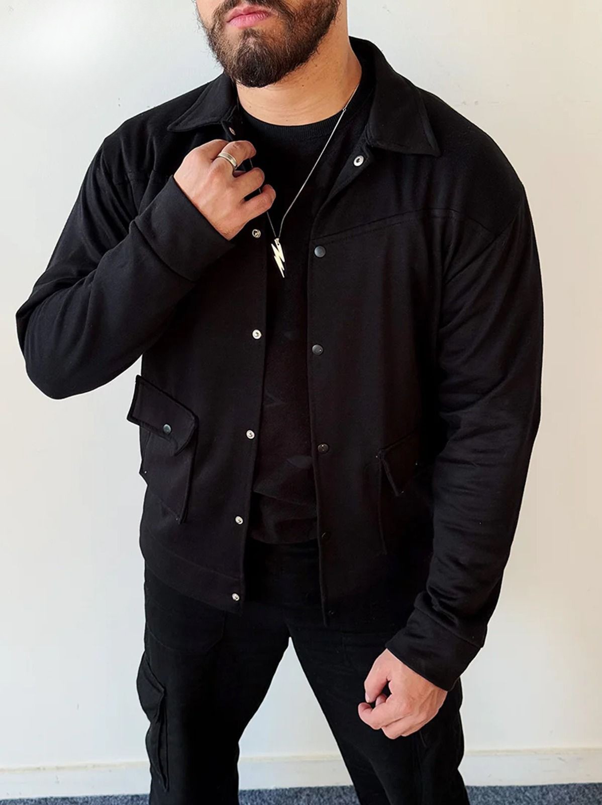 Button Front Flap Pocket Winter Fleece Shirt - Image 5